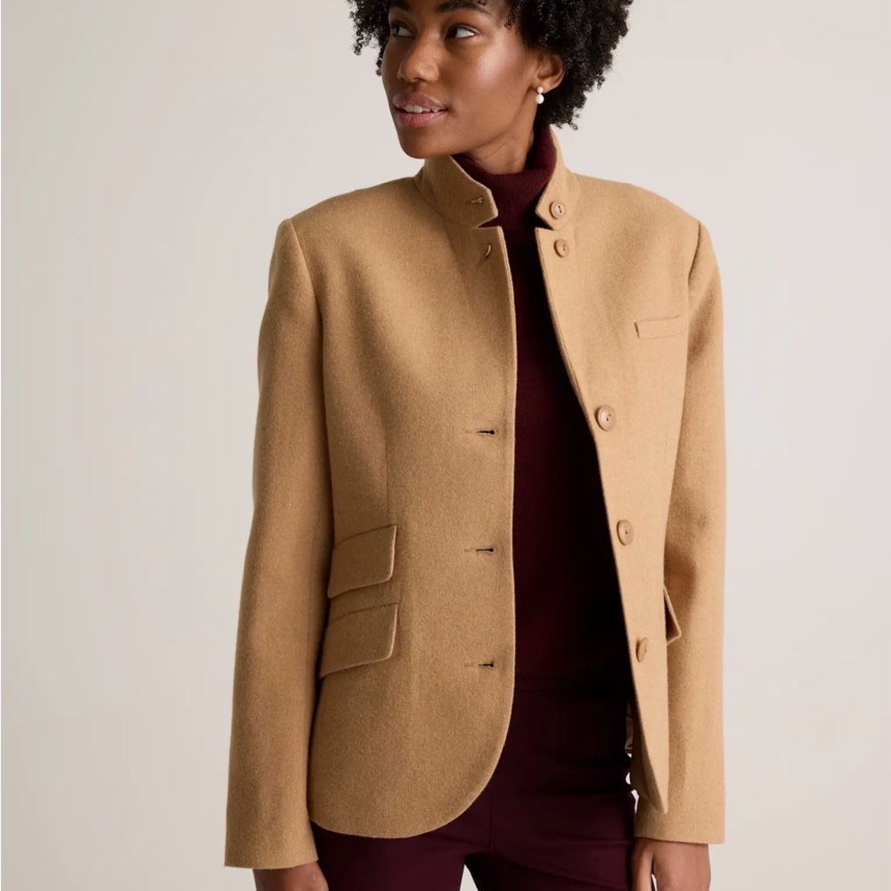 Quince Women’s  Italian Wool Stand Collar Blazer Warm Camel Outerwear M New - Picture 8 of 14